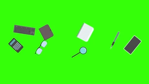 Animation of office tools on green screen, flat design elements Stock Footage 309958503