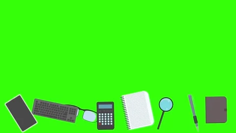 Animation of office tools on green screen, flat design elements Stock Footage 309958504