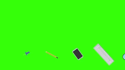 Animation of office tools on green screen, flat design elements Stock Footage 309958505