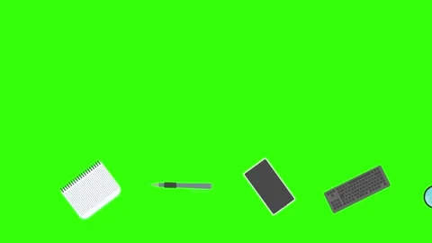 Animation of office tools on green screen, flat design elements Stock Footage 309958506
