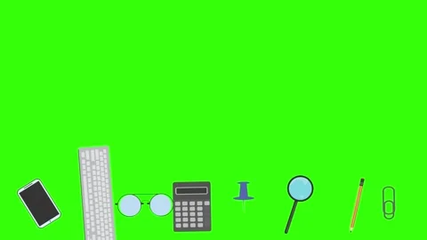 Animation of office tools on green screen, flat design elements Stock Footage 309958507
