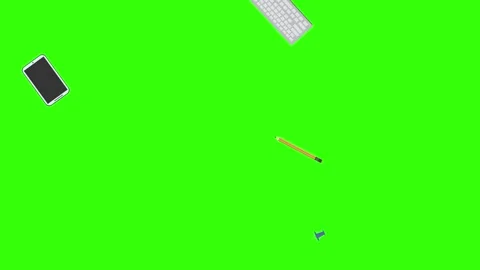 Animation of office tools on green screen, flat design elements Stock Footage 309958508