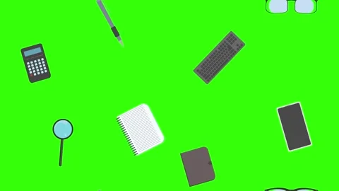 Animation of office tools on green screen, flat design elements Stock Footage 309958531
