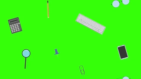 Animation of office tools on green screen, flat design elements Stock Footage 309958533