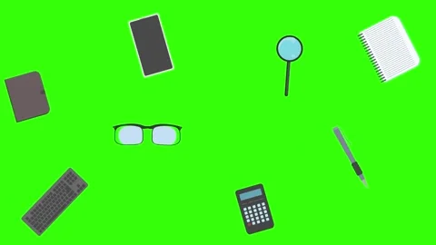 Animation of office tools on green screen, flat design elements Stock Footage 309958535