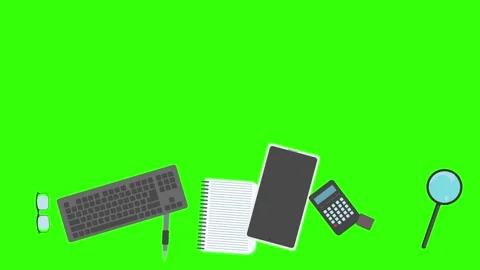 Animation of office tools on green screen, flat design elements Stock Footage 309958536