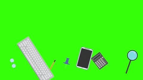 Animation of office tools on green screen, flat design elements Stock Footage 309958540