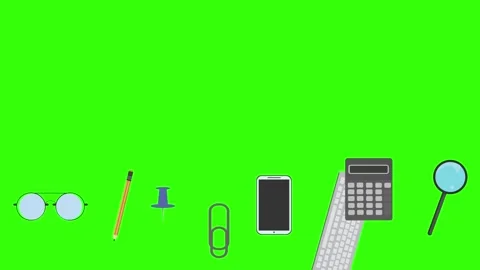 Animation of office tools on green screen, flat design elements Stock Footage 309958541