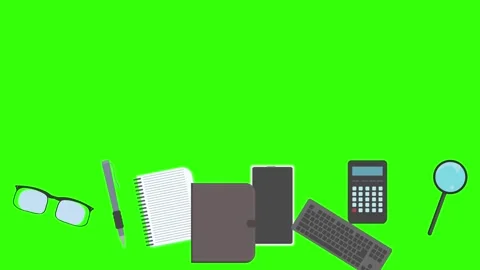 Animation of office tools on green screen, flat design elements Stock Footage 309958546