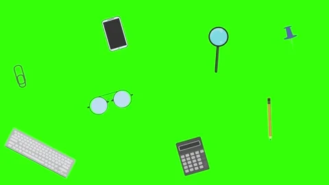 Animation of office tools on green screen, flat design elements Stock Footage 309958548