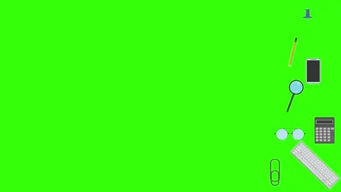 Animation of office tools on green screen, flat design elements Stock Footage 309958549