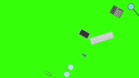 Animation of office tools on green screen, flat design elements Stock Footage 309958553