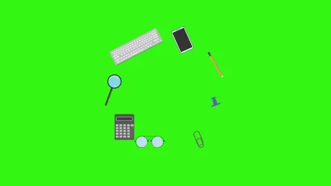 Animation of office tools on green screen, flat design elements Stock Footage 309958556