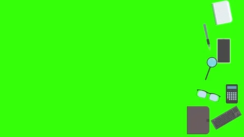 Animation of office tools on green screen, flat design elements Stock Footage 309958557