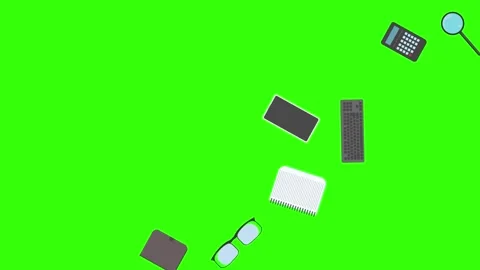 Animation of office tools on green screen, flat design elements Stock Footage 309958558