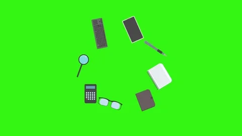 Animation of office tools on green screen, flat design elements Stock Footage 309958559