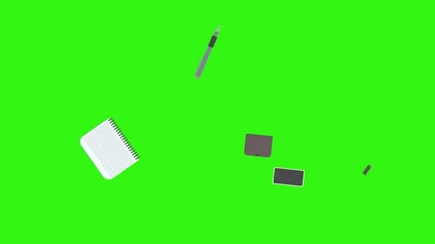 Animation of office tools on green screen, flat design elements Stock Footage 309958562