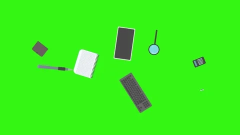 Animation of office tools on green screen, flat design elements Stock Footage 309958564