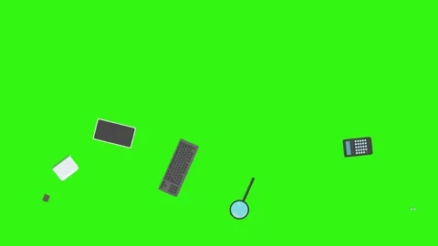 Animation of office tools on green screen, flat design elements Stock Footage 309958565