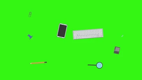 Animation of office tools on green screen, flat design elements Stock Footage 309958568