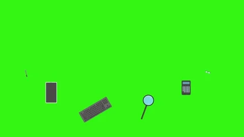 Animation of office tools on green screen, flat design elements Stock Footage 309958571