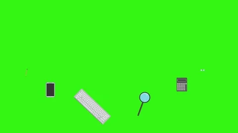 Animation of office tools on green screen, flat design elements Stock Footage 309958573