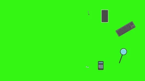 Animation of office tools on green screen, flat design elements Stock Footage 309958583