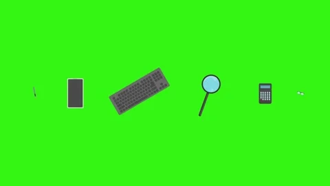 Animation of office tools on green screen, flat design elements Stock Footage 309958584