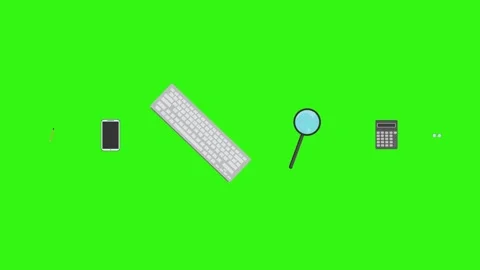 Animation of office tools on green screen, flat design elements Stock Footage 309958585