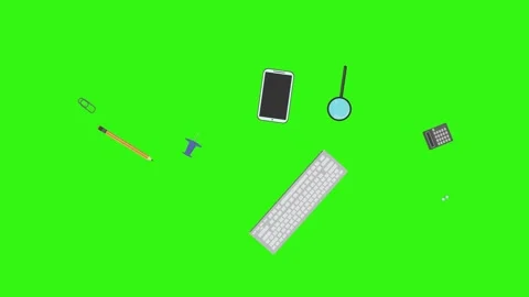 Animation of office tools on green screen, flat design elements Stock Footage 309958587