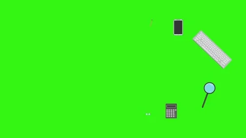 Animation of office tools on green screen, flat design elements Stock Footage 309958588