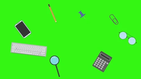 Animation of office tools on green screen, flat design elements Stock Footage 309958590