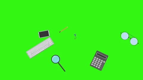 Animation of office tools on green screen, flat design elements Stock Footage 309958591