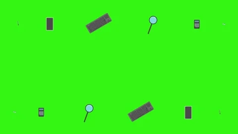 Animation of office tools on green screen, flat design elements Stock Footage 309958594