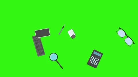 Animation of office tools on green screen, flat design elements Stock Footage 309958595