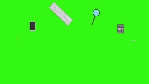 Animation of office tools on green screen, flat design elements Stock Footage 309958600