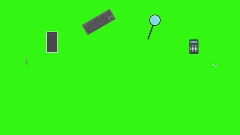 Animation of office tools on green screen, flat design elements Stock Footage 309958605