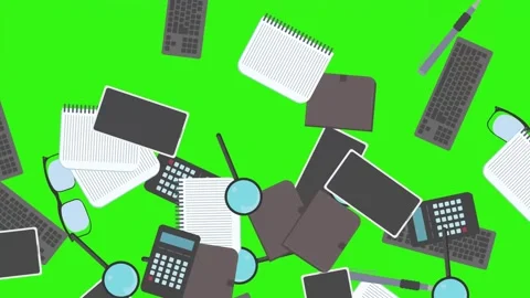 Animation of office tools on green screen, flat design elements Stock Footage 309958606