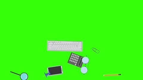 Animation of office tools on green screen, flat design elements Stock Footage 309958609