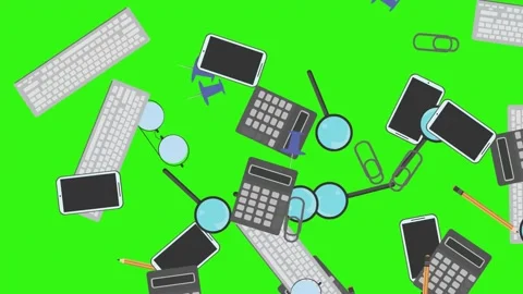 Animation of office tools on green screen, flat design elements Stock Footage 309958610
