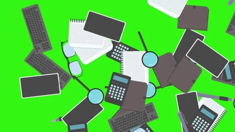 Animation of office tools on green screen, flat design elements Stock Footage 309958611