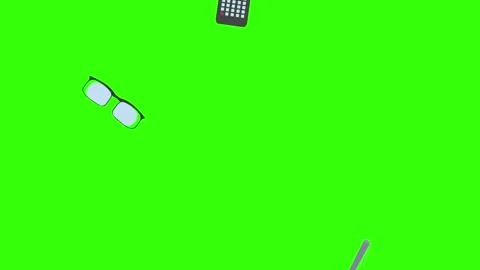 Animation of office tools on green screen, flat design elements Stock Footage 309958614
