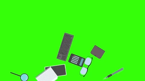 Animation of office tools on green screen, flat design elements Stock Footage 309958620