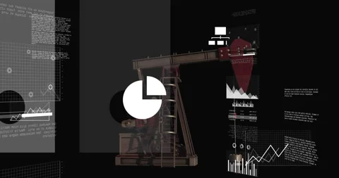 Animation of oil pumpjack with data charts in black background for school use 스톡 동영상 304204009