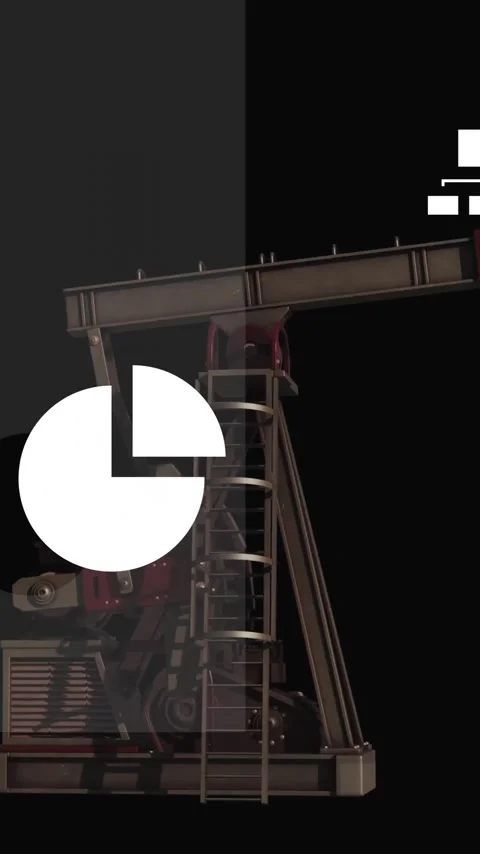Animation of oil pumpjack with data charts in black background for school use Stock Footage 319728139