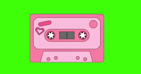 Animation old cassette love pink playing rotate chroma key Stock Footage 335114709