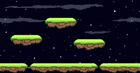Animation of old style pixel game. Ground, sky, and stars. Pixel art 8 bit Vídeo Stock 148484698