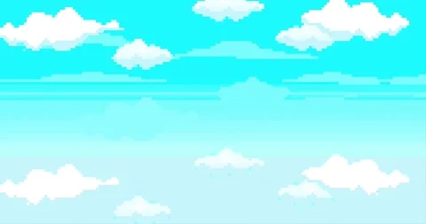 Animation of old style pixel game. Pixel art game background. Ground, grass, sky Video stock 279249068