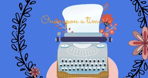 Animation of once upon a time text over typewriter with easter spring decoration Stock Footage 329703950