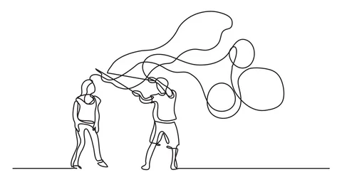Animation of one line drawing of couple making soap bubbles Stock Footage 87242367